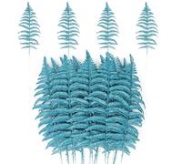 MWOOT 16 Pièces Fausses Feuilles de Fougère de Noël, Feuilles Artificielles à Paillettes Bleu, Fausses Branches de Plantes pour Guirlande Arbre de Noël Table Fêtes de Mariage Maison Jardin Décoration