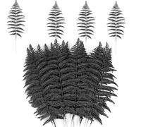 MWOOT 16 Pièces Fausses Feuilles de Fougère de Noël, Feuilles Artificielles à Paillettes Noir, Fausses Branches de Plantes pour Guirlande Arbre de Noël Table Fêtes de Mariage Maison Jardin Décoration