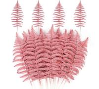 MWOOT 16 Pièces Fausses Feuilles de Fougère de Noël, Feuilles Artificielles à Paillettes Rose, Fausses Branches de Plantes pour Guirlande Arbre de Noël Table Fêtes de Mariage Maison Jardin Décoration