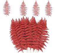 MWOOT 16 Pièces Fausses Feuilles de Fougère de Noël, Feuilles Artificielles à Paillettes Rouge, Fausses Branches de Plantes pour Guirlande Arbre de Noël Table Fêtes de Mariage Maison Jardin Décoration