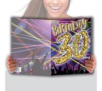MX-5030 MAXI Grande Carte Géante XXL pour ANNIVERSAIRE 30 ANS Mixte H/F + Enveloppe format 32x23cm - Chiffres Nombre Doré Fêter Musique Ambiance Disco Électro Faisceaux Lumineux - Fabriqué en France