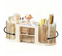 Mxdzshy Organiseur de Bureau Rotatif à 360 Pot à Crayon Rotatif 14 Compartiments Porte Stylos de Bureau Faire Tourner Pot Crayon Rangement Stylo Pour Papeterie Maquillage L'artisanat (Beige)