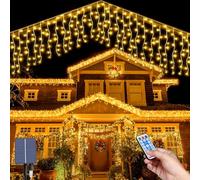 MXJFYY Solaire Rideau Lumineux Exterieur, 3M Icicle String Lights, 16pcs*0.8M 128LEDs Guirlande Étanche Lumineux Icicle avec 8 modes, télécommande, intérieur Fenêtre Noël Mariage Jardin