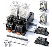 mxuteuk Lot de 2 relais de puissance de bobine JQX-13FL DC 12 V 8 broches 10 A DPDT Affichage LED électromagnétique Inverseur avec base de haute qualité, avec rail DIN en aluminium fendu