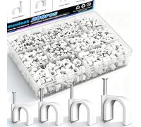 mxuteuk Lot de 200 pinces de câble rondes blanches avec clous en acier (4/6/8/10 mm), bornes murales pour câble RG6, RG59, CAT6 et RJ45