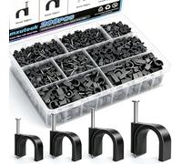 mxuteuk Lot de 200 pinces de câble rondes noires avec clous en acier (4/6/8/10 mm), bornes murales pour câble RG6, RG59, CAT6 et RJ45