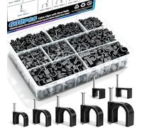 mxuteuk Lot de 630 pinces de câble et clous en acier, pinces de câble rondes noires (4/5/6/8/10 mm) et carrées (5/6 mm), supports muraux pour câbles RG6, RG59, CAT6 et RJ45