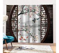 MXYHDZ Rideaux Occultant Chambre - Blanc Chinois Fleurs Oiseaux - 3D Impression Numérique Isolant Thermique - 200 x 160 cm - 90% Rideaux Occultant à Oeillets Moderne Rideau Fenêtre Chambre