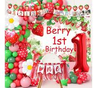 My Berry Kit de décorations de fête pour premier anniversaire comprenant un ballon chiffre 1 de 101,6 cm, une bannière de chaise haute, une toile de fond, une guirlande de ballons, des décorations de