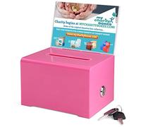 My Charity Boxes MCB Urne en acrylique de qualité avec serrure pour dons et suggestions - Boîte sécurisée et sûre pour cartes de visite et événements (rose)