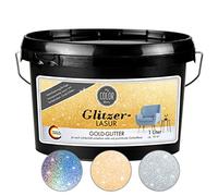 My COLOR Room Lasure pailletée (1000 ml, doré) Peinture murale transparente pour décoration murale avec effet scintillant pour l'intérieur, lasure décorative, fabriquée en Allemagne