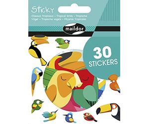 MY MANDARINE AE178C- GOMMETTES Sticky - 30 stickers PRÉDÉCOUPÉS - OISEAUX TROPICAUX
