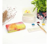 My Rock Way Petite Boîte Portable Dazzling Peach en métal pour Aquarelle avec 14 Demi-Godets, Palette de mélange et Fond Plat. Boîte d'aquarelle de Voyage légère, Parfait pour Un Cadeau