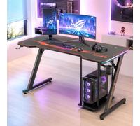 MY SIT Bureau Gaming Table 140 cm Titan Ordinateur LED Lumières - Support pour Casque Support pour PC Tapis de Souris Porte-gobelet - Gestion des Câbles Bureau de Jeu Table de Bureau Gaming Desk Noir