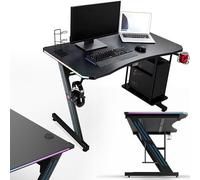 MY SIT Bureau Gaming Table Gizmo Ordinateur LED Lumières - Support pour Casque Support pour PC et Porte-gobelet - Gestion des Câbles - Bureau de Jeu Table de Bureau Gaming Desk en Noir