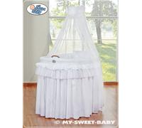 MY SWEET BABY Lit de Bébé en Fibre Naturelle Blanc 95x60 cm avec Matelas et Baldaquin
