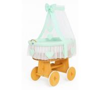 MY SWEET BABY Lit pour bébé en fibre naturelle Vert menthe avec baldaquin et matelas PREMIUM