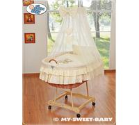 MY SWEET BABY Panier en fibres naturelles avec housse couleur crème pour nourrissons avec roues pivotantes et matelas PREMIUM