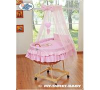 MY SWEET BABY Panier en Fibres Naturelles Rose 95x65 cm avec Support en Bois et Accessoires pour Nourrissons