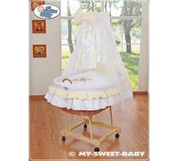 MY SWEET BABY Panier pour Bébé en Fibre Naturelle Blanche avec Baldaquin et Matelas PREMIUM