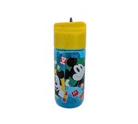 My sweety pop Gourde enfant plastique avec paille Mickey Mouse 17 cm | Bouteille transparente pour école sport sorties Fermeture sécurisée Transparente Jaune Bleu