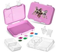My Vesperbox - Bento Box Enfant - Boîte à déjeuner avec 4+2 compartiments - Extrêmement robuste - Boîte à déjeuner - Boîte à pain idéale pour la maternelle et l'école… (Rose - Chevaux)