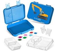 My Vesperbox - Boîte à repas pour enfants - Boîte à repas avec 4 + 2 compartiments - Extrêmement robuste - Boîte à pain - Boîte à pain idéale pour la maternelle et l'école… (bleu - pelleteuse) Len