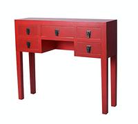 Mya015 Palazzo Console de table chinoise Pékin Rouge - Design authentique Ming 5 tiroirs Bois/MDF, énergie Feng Shui, ferrures en métal patiné antique