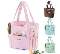 MYABGZING Grand Sac de Rangement en Velours côtelé avec œillets, Poches et Porte-Aiguilles - Organiseur de Sac à Tricoter pour Crochets, Accessoires, Outils et projets - Cadeau pour tricoteurs et