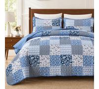 Mybedsoul Parure de lit 3 pièces avec courtepointe bohème pour très grand lit, couvre-lit à carreaux floraux pour toutes les saisons, parure de lit réversible en patchwork pour très grand lit, 228,6 x