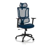 MyBuero Chaise de Bureau Ergonomique ERGOMY Chaise de Bureau avec Appui-lordose réglable, Appui-tête, accoudoirs, Dossier résille, Tissu Bleu