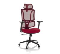 MyBuero Chaise de Bureau Ergonomique ERGOMY Chaise de Bureau avec Appui-lordose réglable, Appui-tête, accoudoirs, Dossier résille, Tissu Rouge