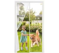 MYCARBON Moustiquaire Porte Fenêtre, Aimants Renforcés, 120x220cm, Blanc | Maillage Ultra Fin et Résistant, Rideau Magnétique anti Mouches, Attaches Latérales, Ruban Adhésif Supérieur Élargi à 3,8cm
