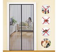 MYCARBON Moustiquaire Porte-Fenêtre Magnétique 120x210cm Fermeture Automatique Maillage Ultra Fin Rideau Aimanté Porte Coulissante Anti Mouche Installation Sans Perçage avec Ruban Adhésif, Noir
