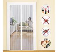 MYCARBON Moustiquaire Porte-Fenêtre Magnétique 140x220cm Maillage Ultra Fin et Résistant Fermeture Automatique Rideau Aimanté Moustiquaire Anti Mouche pour Porte d’Entrée avec Ruban Adhésif, Blanc