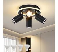 MYCUL Spot de Plafond Rond à LED 4 Flammes 22W+4x5W GU10 spots,3000K,Noir | Plafonnier avec Incandescence Inférieure Orientable 350° spots,Blanc Chaud Applique Plafond,Lampe de Plafond Pour Cuisine