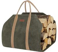 MYFIREPLACEDIRECT Sac de transport de bûches en toile cirée robuste avec sangles renforcées Vert