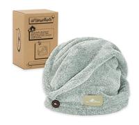 myHomeBody Serviette Wrap, Turban de Luxe Anti-frisottis à séchage Rapide, Ultra Doux et Absorbant en Fibre de Bambou à séchage Rapide, avec Bouton en Coquille de Noix de Coco - Pine Green