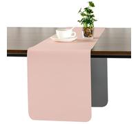 Myir JUN Chemin de Table Moderne Chemin de Table Synthétique Double Face | Extérieur Chemin de Table en Cuir Lavable Imperméable Antidérapant et Utilisable 40 X 140 cm(Rose Gris)
