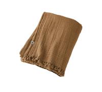 Mylittlebed Plaid Gaze de Coton Collection Gaïa L’Effet Papillon - Dessus de lit à Franges pour Chambre & Salon [ Edredon Couvre lit ] (Camel, 180 x 220 CM)
