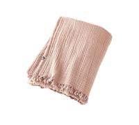 Mylittlebed Plaid Gaze de Coton Collection Gaïa L’Effet Papillon - Dessus de lit à Franges pour Chambre & Salon [ Edredon Couvre lit ] (Rose Guimauve, 130 x 160 CM)