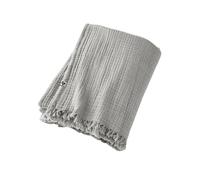 Mylittlebed Plaid Gaze de Coton Collection Gaïa L’Effet Papillon - Dessus de lit à Franges pour Chambre & Salon [ Edredon Couvre lit ] (Gris Nuage, 180 x 220 CM)