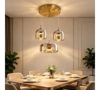 MyLjp Suspension Lampe De Table À Manger Suspension Moderne LED En Verre Hauteur Réglable Pour Lampe De Table À Manger Salon Cuisine Et Chambre Bar Lustre(Gold,C-66cm)