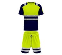 mymixtrendz Survêtement réfléchissant haute visibilité à manches courtes avec cordon élastique à la taille pour stylo et short de travail 2 pièces
