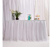 MYMM 6ft / 182cm Blanc Jupe de Table, Gaze de Bureau en Tulle Romantique, décoration de Table, Nappe de Tutu Flocon de Neige au Pays des Merveilles, pour Shower, Mariage, fête, Bar