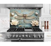 Myphotostation 50 x 35 cm Lotus avec crédence en verre trempé pour cuisinière, protection murale pour cuisinière, planche à découper, panneau mural de cuisinière, couverture arrière de cuisinière