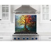 Myphotostation - Dosseret en verre trempé coloré en mosaïque pour cuisine, protection murale de cuisinière, planche à découper, panneau mural de cuisinière, couverture arrière de cuisinière 76,2 x