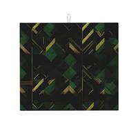 MyPiky Tapis de séchage à vaisselle à imprimé géométrique noir vert et doré pour robinet d'évier de cuisine, tapis de séchage, tapis de vaisselle en microfibre, absorbant, grand, 40,6 x 45,7 cm