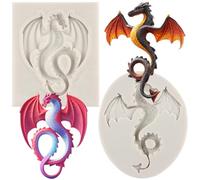 MYPRACS Lot De 2 Moules En Silicone Dragon Volant Pour Fondant Au Chocolat Décoration De Gâteaux Cupcakes Bonbons Gommeux Pâte Polymère Argile