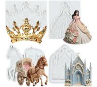 MYPRACS Lot de 4 moules en silicone en forme de calèche de princesse en | Moules à bonbons princesse fille conte de fées décoration de gâteau d'anniversaire cupcake décoration chocolat pâte polymère
